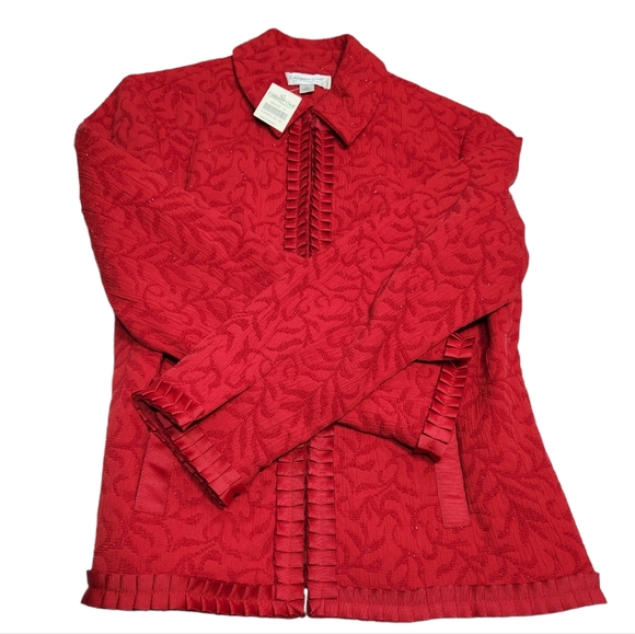 Coldwater Creek - NWT Red Textured Jacquard Ribbon Trim Blazer Jacket - Medium - Picture 4 of 11